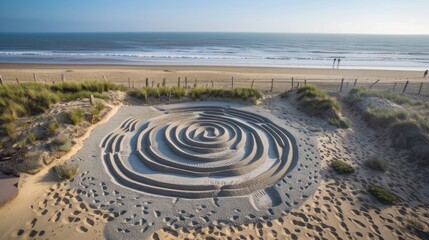 Obraz premium Spiral Maze on a Sandy Beach
