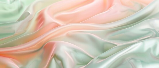 Obraz premium Flowing pastel green and pink silk fabric creates a mesmerizing abstract background, adding beauty and romance to any project
