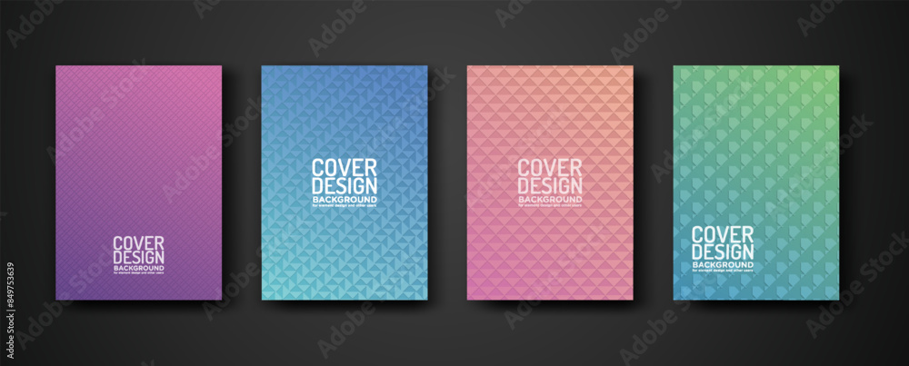 Poster set cover design with modern geometric lines textured pattern and colorful dynamic gradation