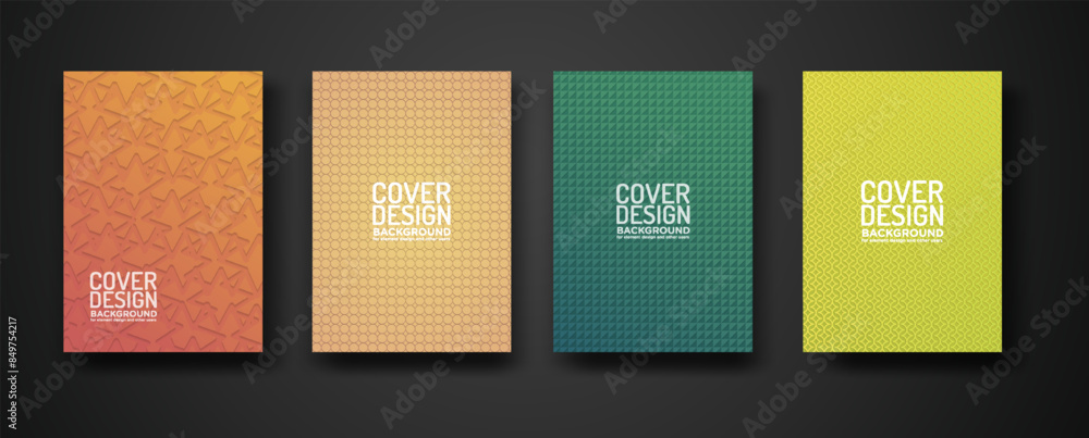 Poster set cover design with modern geometric lines textured pattern and colorful dynamic gradation