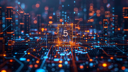 Obraz premium Illustrate 5G challenges and solutions: infrastructure, privacy, cybersecurity, advanced protocols, community engagement, and sustainability.generative ai