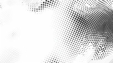 A high-contrast image with a halftone pattern transitioning from black to a white background representing digital concepts
