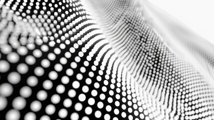 This image showcases a digital gradient wave created from a matrix of dots, with a focus on light...