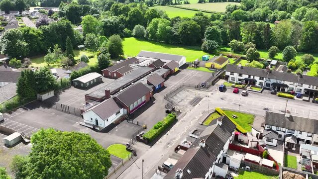 Aerial view of Broughshane Primary School Knockan Rd Riverside walk Broughshane Ballymena County Antrim Northern Ireland