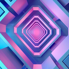 Square Labyrinth. 3d Geometric Deep Background In Cosmic Colors