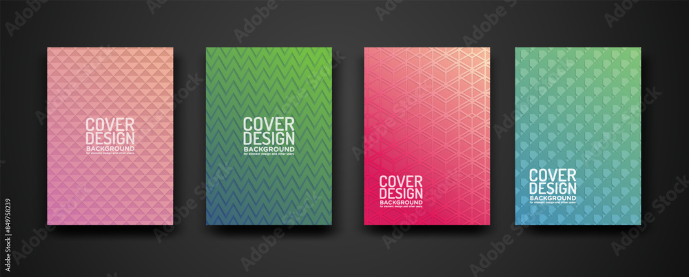 Poster set cover design template with modern geometric lines textured pattern and colorful dynamic gradatio