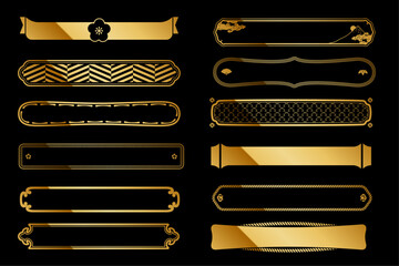 A set of horizontal retro Japanese style frames with a luxurious gold design.