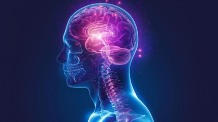 Brightly colored digital rendering of the human brain and spine with neural network connections