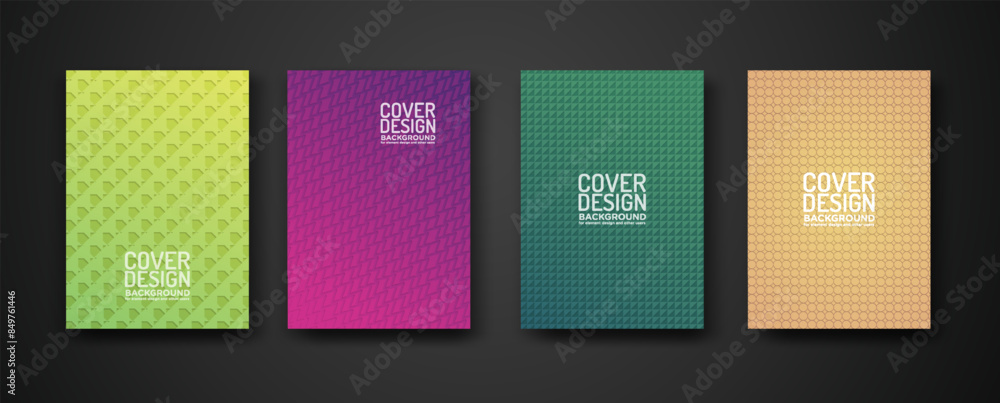 Poster set cover design template with modern geometric lines textured pattern and colorful dynamic gradatio