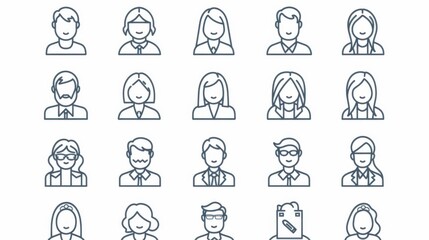 A collection of minimalist line art business people avatars for professional profile use