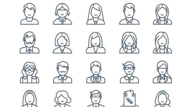 A collection of minimalist line art business people avatars for professional profile use - Powered by Adobe