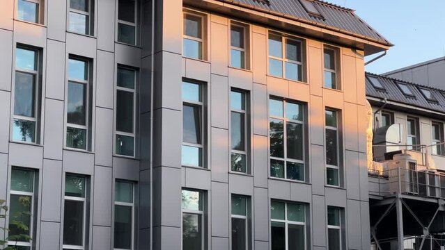Modern Factory Building Exterior with Metal Cladding facade and Ventilation System, 