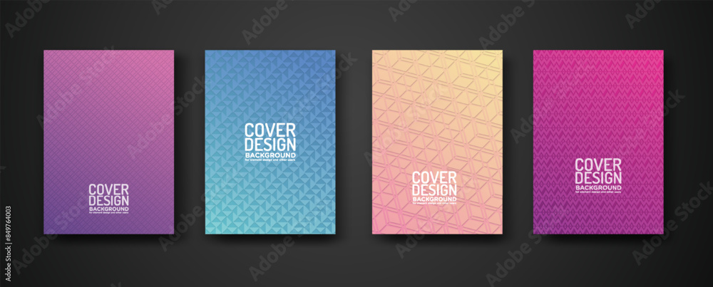 Poster set cover design template with modern geometric lines textured pattern and colorful dynamic gradatio