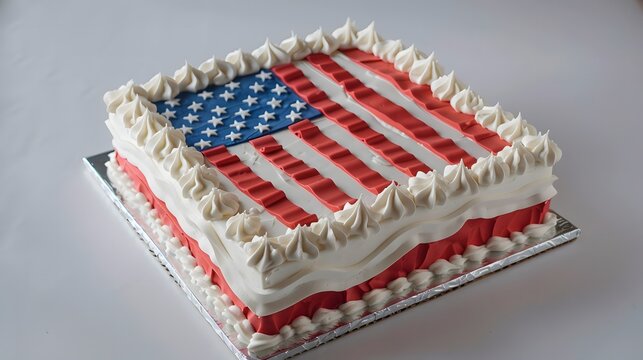 usa Flag square Cake on White Background