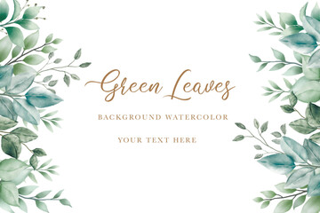 Green leaves background with watercolor