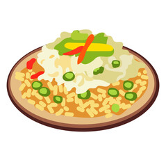 Fried rice with peas vegetable and egg, Nasi goreng or fried rice vector illustration
