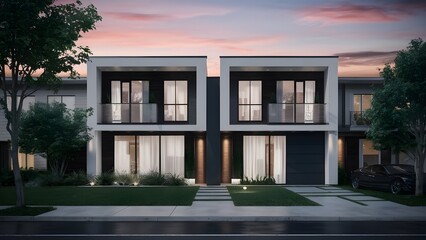 "Describe a modern townhome with sleek, minimalist design."
