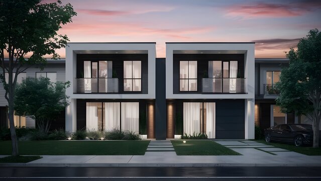 "Describe a modern townhome with sleek, minimalist design."
