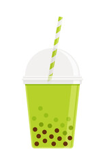Bubble tea flat icon isolated on white background. Concept for matcha and green tea flavours. Perfect for menu design and food apps