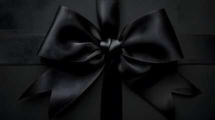 black gift card with black ribbon bow, black friday concept, copy space template. 