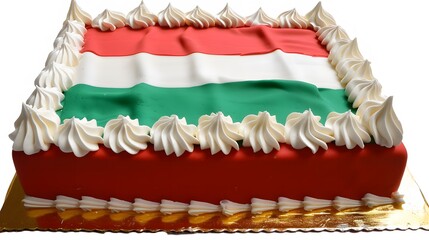 italian Flag square Cake on White Background