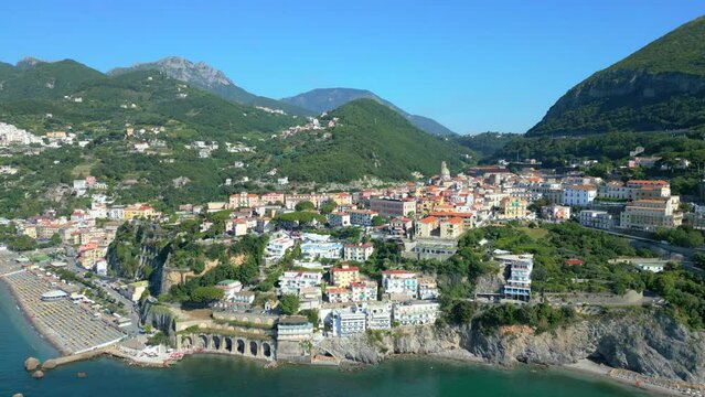 The Two Brothers, Symbol of Vietri sul Mare are the Two Brothers (Due Fratelli), two large rocks. Vietri sul Mare, Salerno, Italy. Vietri sul mare beautiful view of beaches, Amalfi Coast