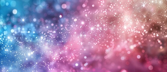 Abstract background with sparkling glittering lights, creating a festive bokeh over a gradient of pink and blue. Perfect for christmas, new year, birthday, party invitations, or other celebrations