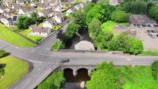 Aerial view of the bridge over the braid river Knockan Rd Riverside walk Broughshane Ballymena County Antrim Northern Ireland