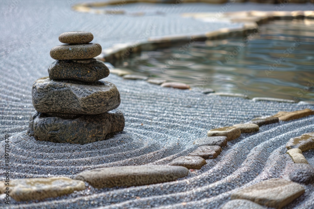 Wall mural Zen garden in japan outdoors pebble rock.