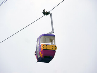 cable car with blue sky background. Cable car in Taman Mini Indonesia Indah