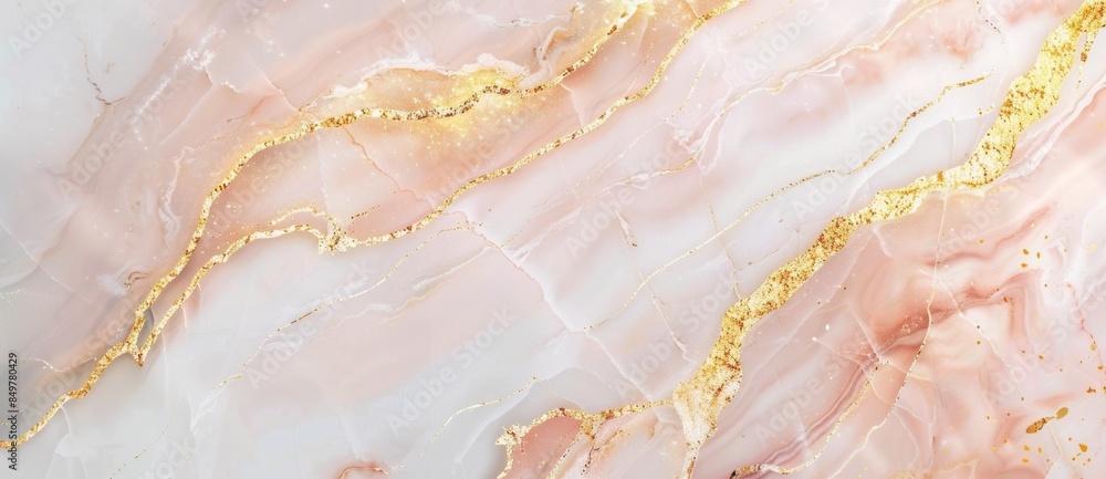 Poster pink and white marble background with natural golden veins forming an elegant and luxurious pattern,