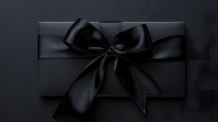 black gift card with black ribbon bow, black friday concept, copy space template. 