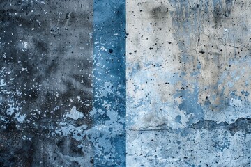 Obraz premium Weathered concrete wall featuring a blue stripe running vertically down its center, creating a contrasting and visually interesting texture