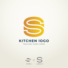 S logo kitchen knife restaurant flat design modern royal concept 
