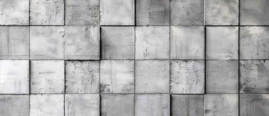 Fototapeta premium Gray concrete wall is forming a beautiful abstract background with its repetitive pattern of square tiles. This high-resolution texture will be perfect for your next project