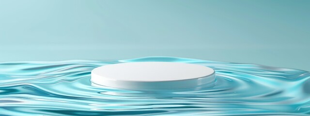 beautiful rendering of a white podium on a blue water surface.