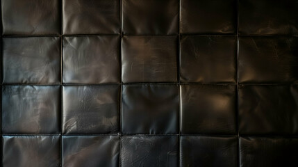 Obraz premium Dark Leather Upholstered Wall with Square Pattern. A wall upholstered in dark leather featuring a square pattern. A dark leather wall with a grid of square designs.