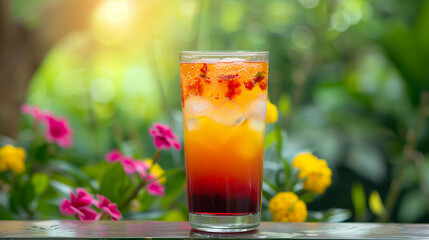 Refreshing Tropical Iced Drink in a Garden Setting