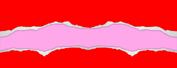 Gap in torn red paper on pink background