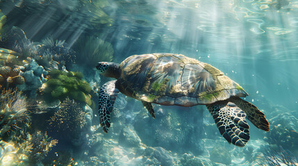 Fototapeta premium La Grâce de la Tortue de Mer dans le Récif 
