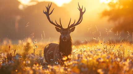 日の出の荘厳な鹿