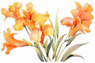 Orange canna flower watercolor gladiolus nature petal.