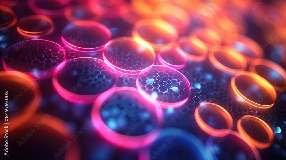Aufkleber 3d rendering of glowing neon circles on a glowing surface aig51a.