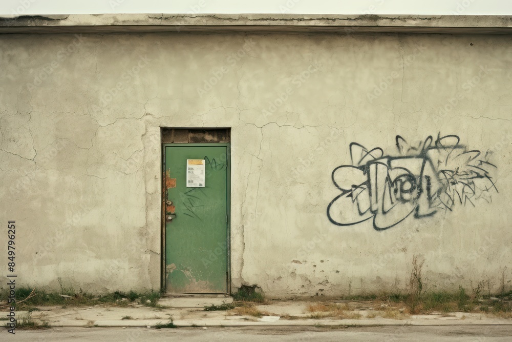 Wall mural abandoned building architecture graffiti text.