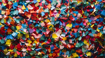 A close-up shot of assorted colorful confetti pieces forming a fun texture