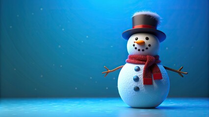 rendering of a snowman on a blue background, snowman,rendering, winter, holiday, ice, frost, snow, cold, festive, decoration
