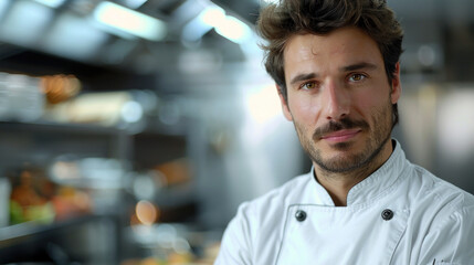 Fototapeta premium Confident Chef in a Professional Kitchen