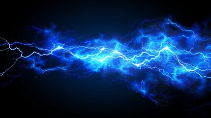 Digital rendering of intense blue lightning bolts against a black backdrop conveying power and energy