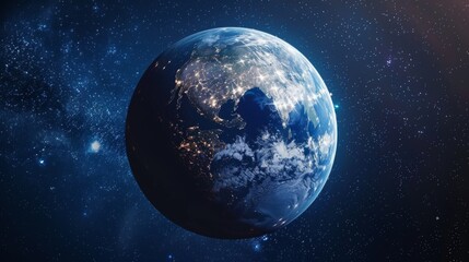 Obraz premium Highly detailed view of Planet Earth in space with sunlight illuminating continents