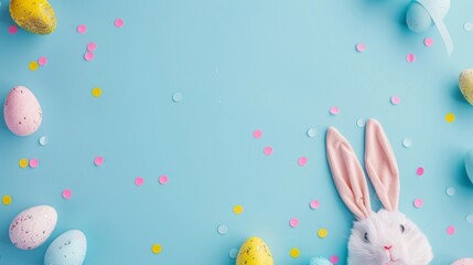 A festive Easter-themed image with pastel eggs and bunny ears, symbolizing spring and rebirth